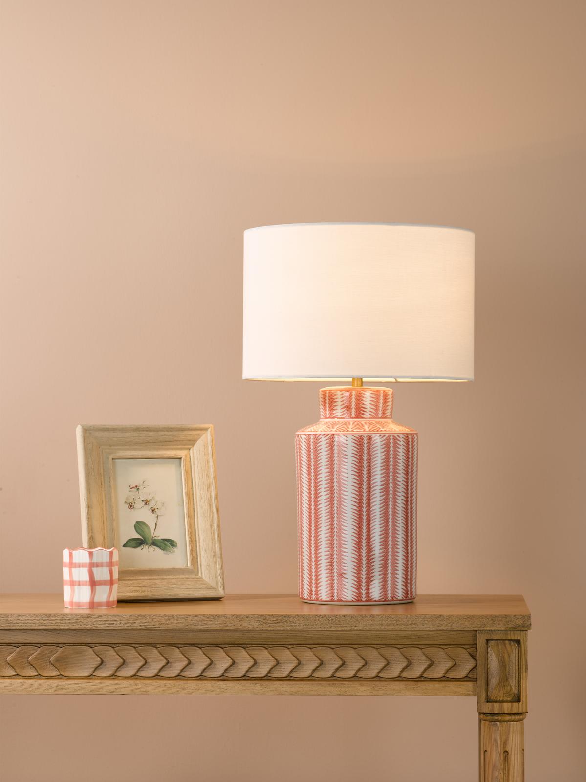 Dar Ennio Table Lamp Red Ceramic and Antique Brass With Linen Shade