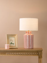 Dar Ennio Table Lamp Red Ceramic and Antique Brass With Linen Shade