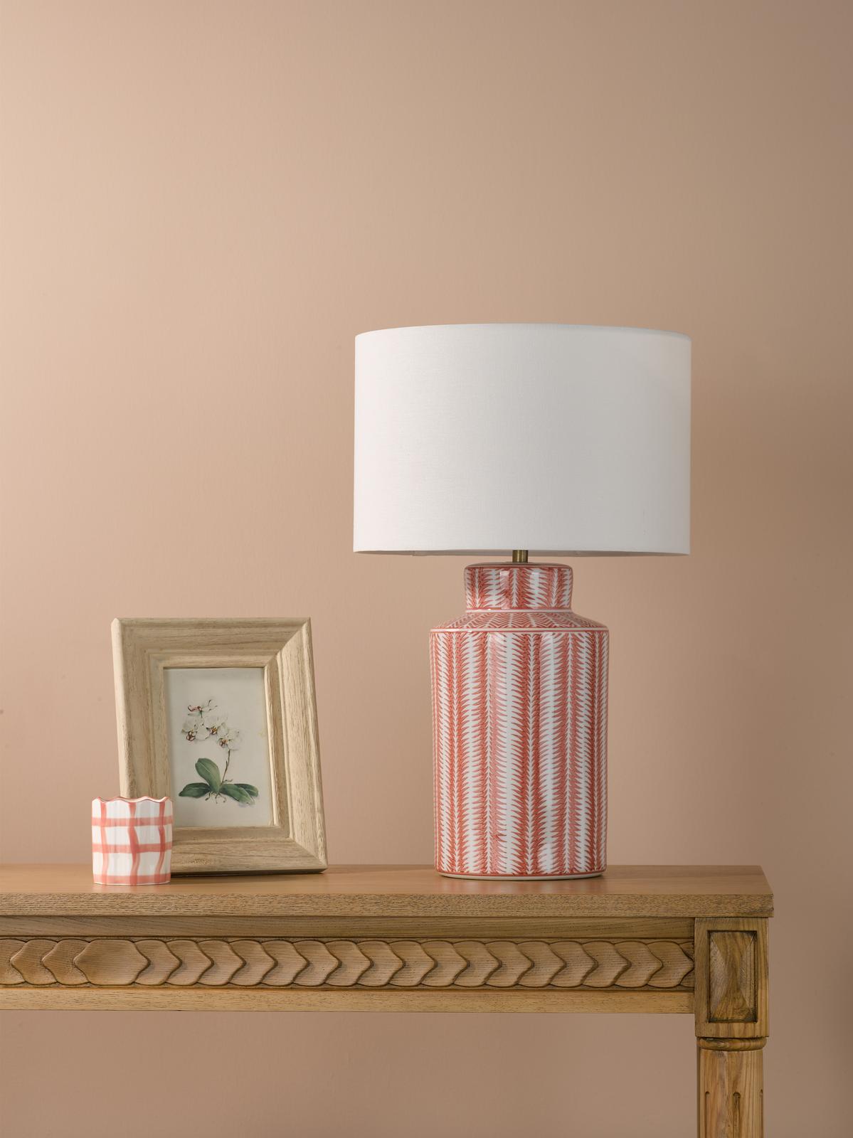 Dar Ennio Table Lamp Red Ceramic and Antique Brass With Linen Shade