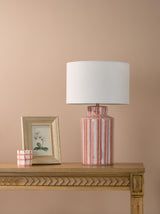 Dar Ennio Table Lamp Red Ceramic and Antique Brass With Linen Shade