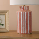 Dar Ennio Table Lamp Red Ceramic and Antique Brass With Linen Shade