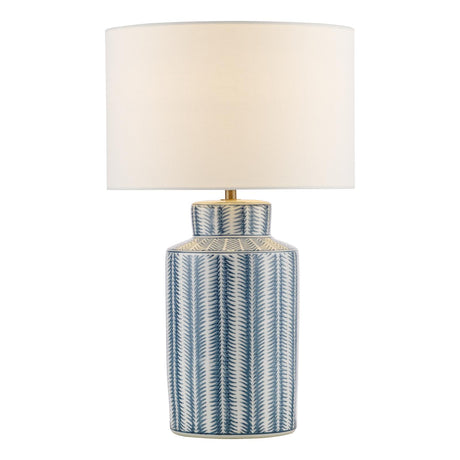 Dar Ennio Table Lamp Blue Ceramic and Antique Brass With Linen Shade