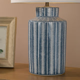 Dar Ennio Table Lamp Blue Ceramic and Antique Brass With Linen Shade