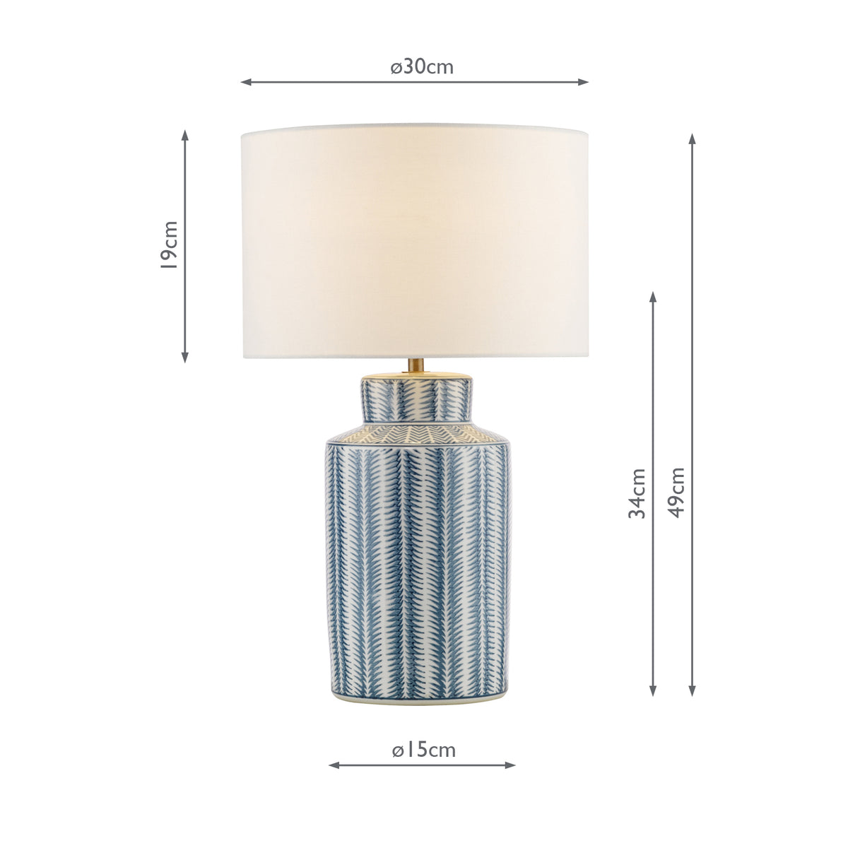 Dar Ennio Table Lamp Blue Ceramic and Antique Brass With Linen Shade