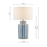 Dar Ennio Table Lamp Blue Ceramic and Antique Brass With Linen Shade