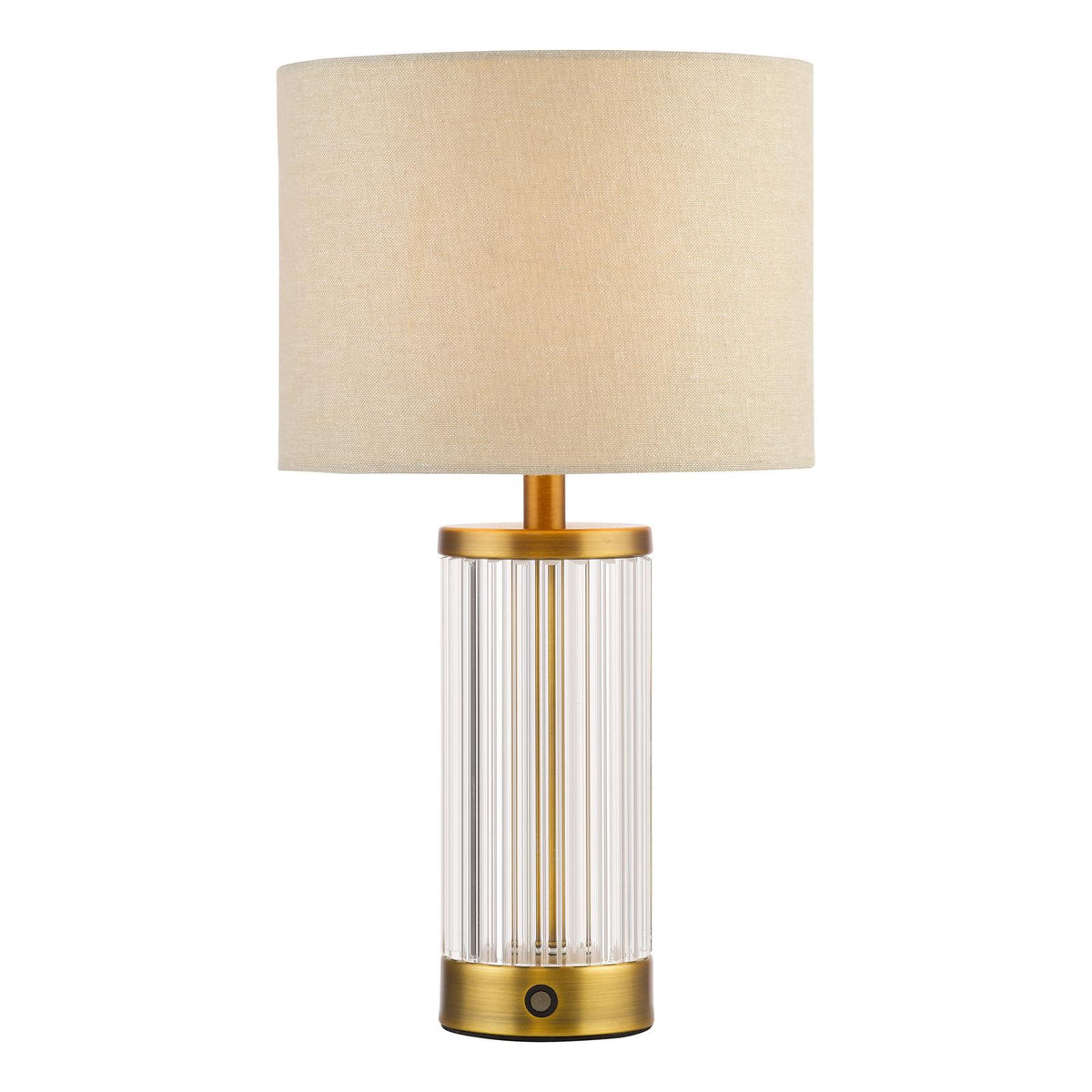 Dar Enrico Rechargeable Table Lamp Antique Bronze and Ribbed Glass With Linen Shade LED