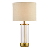 Dar Enrico Rechargeable Table Lamp Antique Bronze and Ribbed Glass With Linen Shade LED