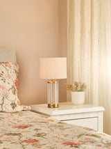 Dar Enrico Rechargeable Table Lamp Antique Bronze and Ribbed Glass With Linen Shade LED