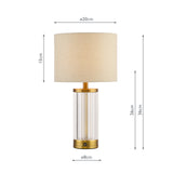 Dar Enrico Rechargeable Table Lamp Antique Bronze and Ribbed Glass With Linen Shade LED