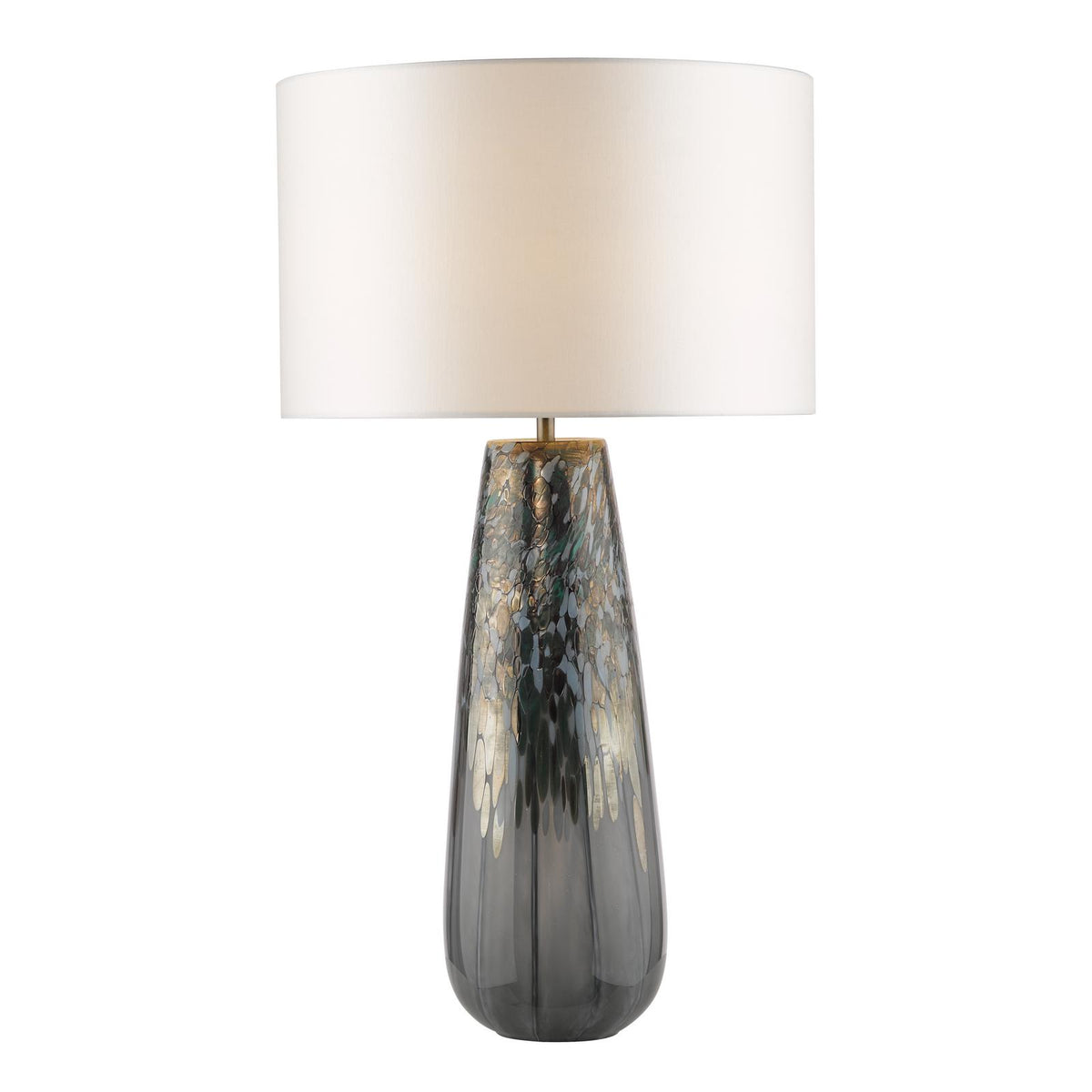Dar Erdis Table Lamp Blue Art Glass and Antique Bronze With Ivory Shade
