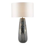 Dar Erdis Table Lamp Blue Art Glass and Antique Bronze With Ivory Shade