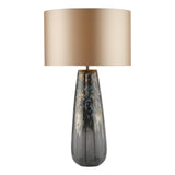 Dar Erdis Table Lamp Blue Art Glass and Antique Bronze With Taupe Shade