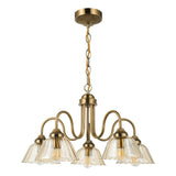 Dar Erika 5 Light Pendant Antique Bronze and Amber Glass