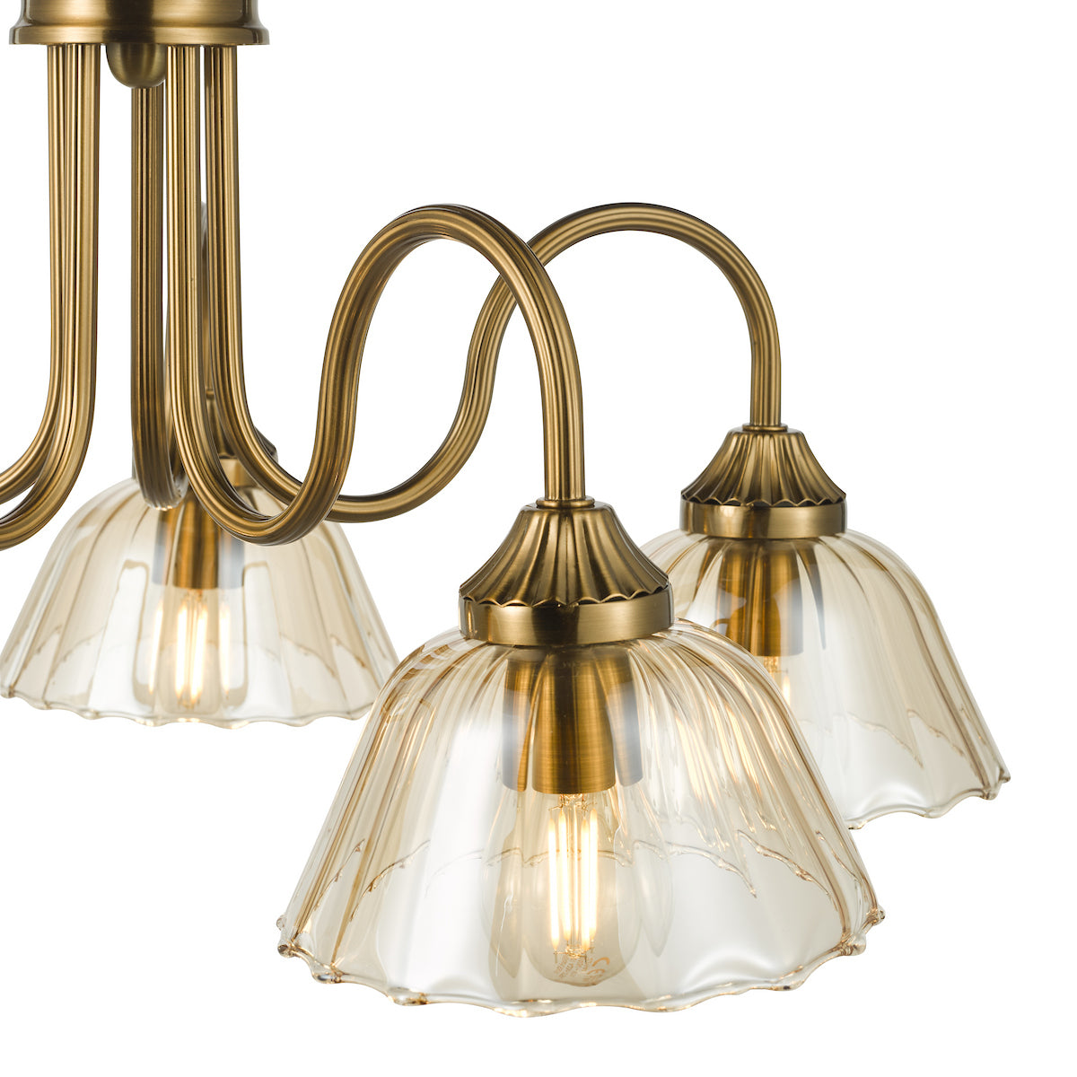 Dar Erika 5 Light Pendant Antique Bronze and Amber Glass