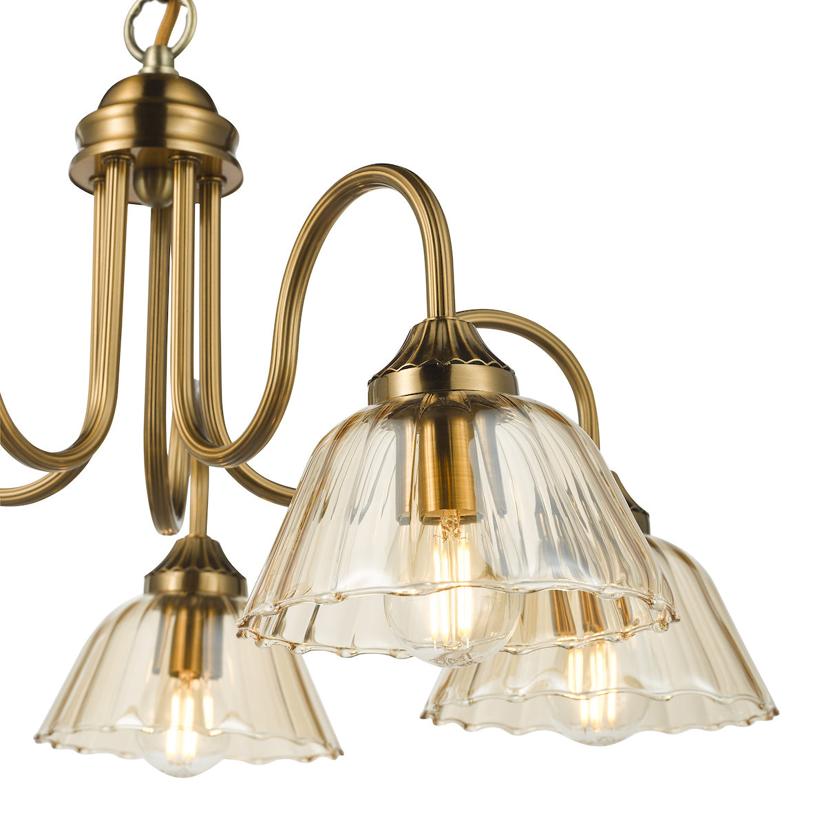 Dar Erika 5 Light Pendant Antique Bronze and Amber Glass