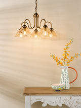 Dar Erika 5 Light Pendant Antique Bronze and Amber Glass