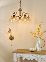 Dar Erika 5 Light Pendant Antique Bronze and Amber Glass