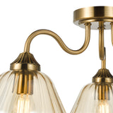 Dar Erika 3 Light Semi-Flush Antique Bronze and Amber Glass