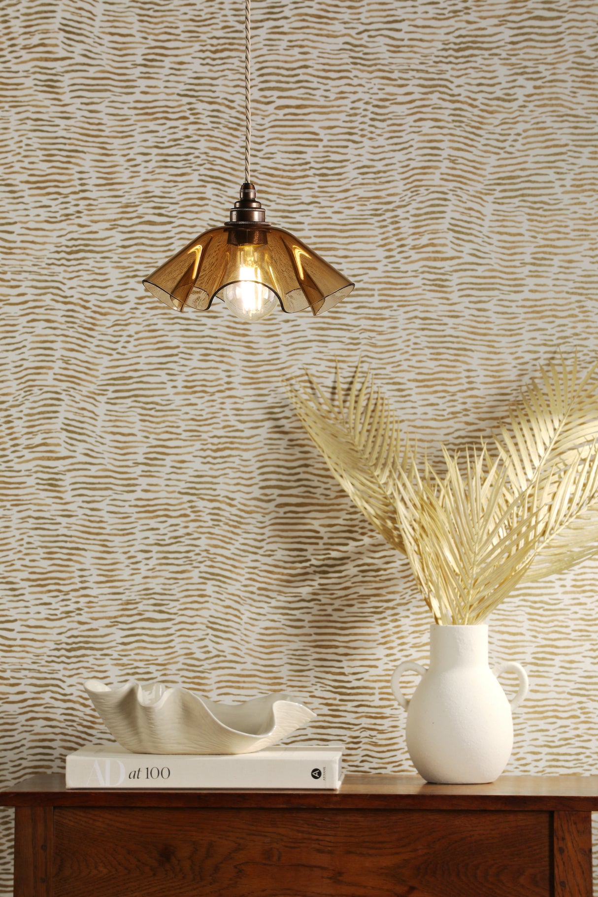 David Hunt Ethel Pendant Tobacco Glass and Antique Brass