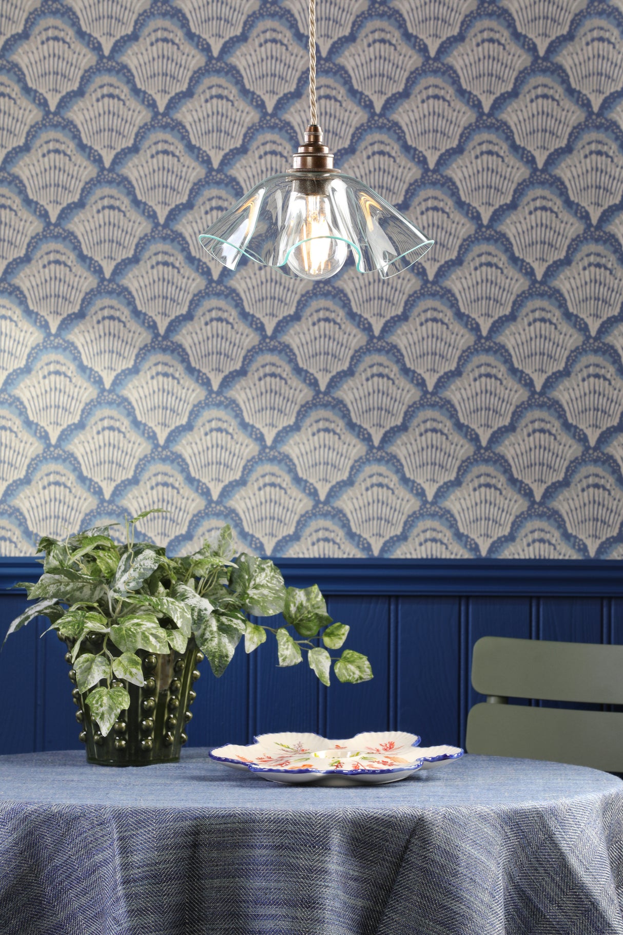 David Hunt Ethel Pendant Clear Glass and Antique Brass