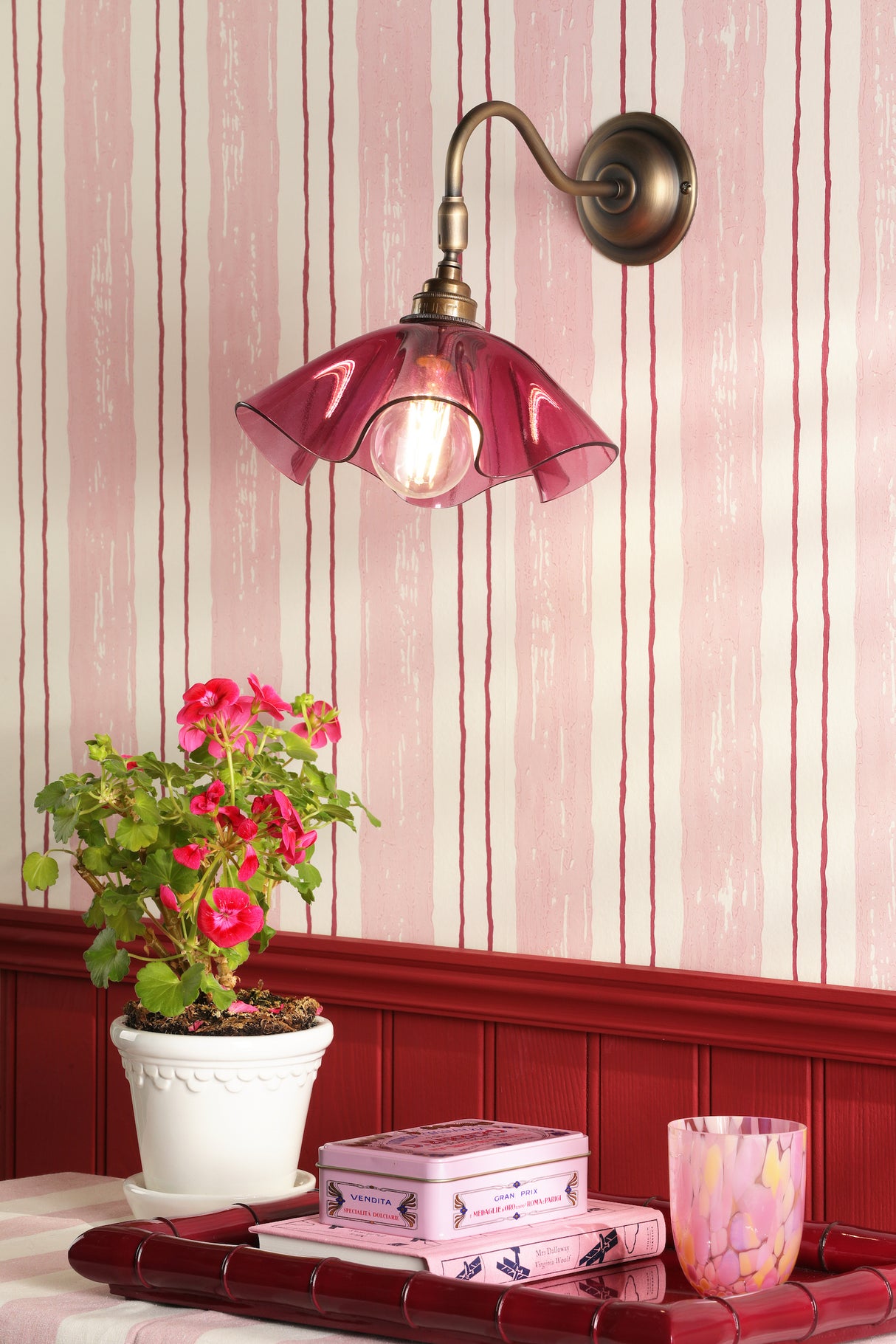 David Hunt Ethel Wall Light Azalea Glass and Antique Brass