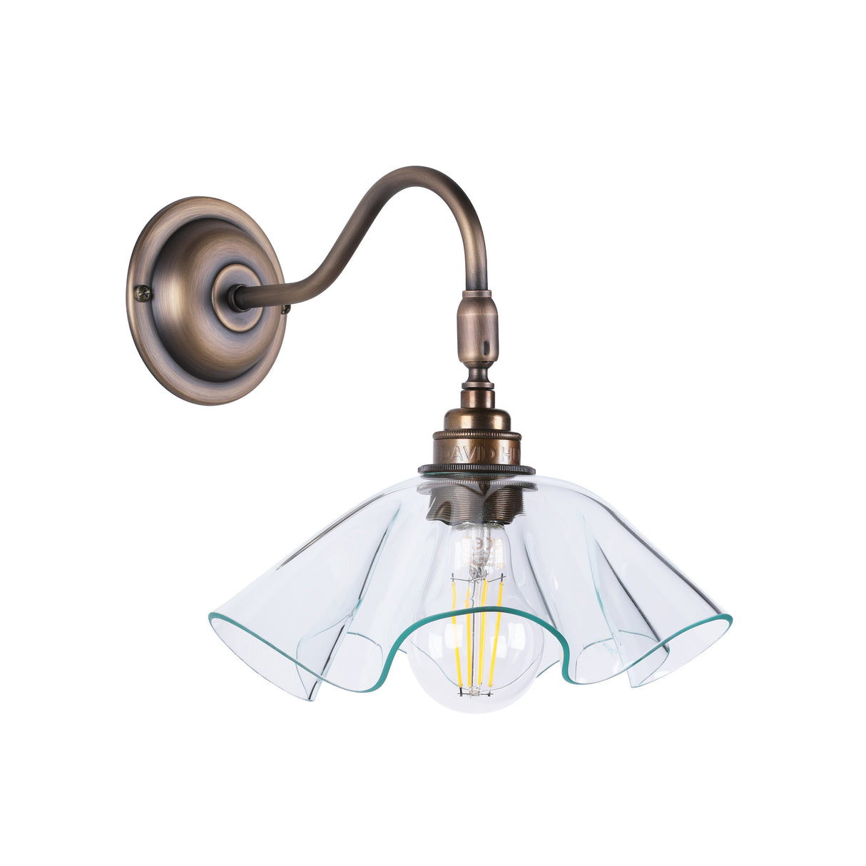 David Hunt Ethel Wall Light Clear Glass and Antique Brass