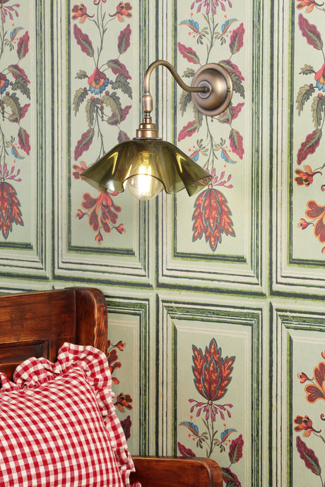 David Hunt Ethel Wall Light Moss Green Glass and Antique Brass