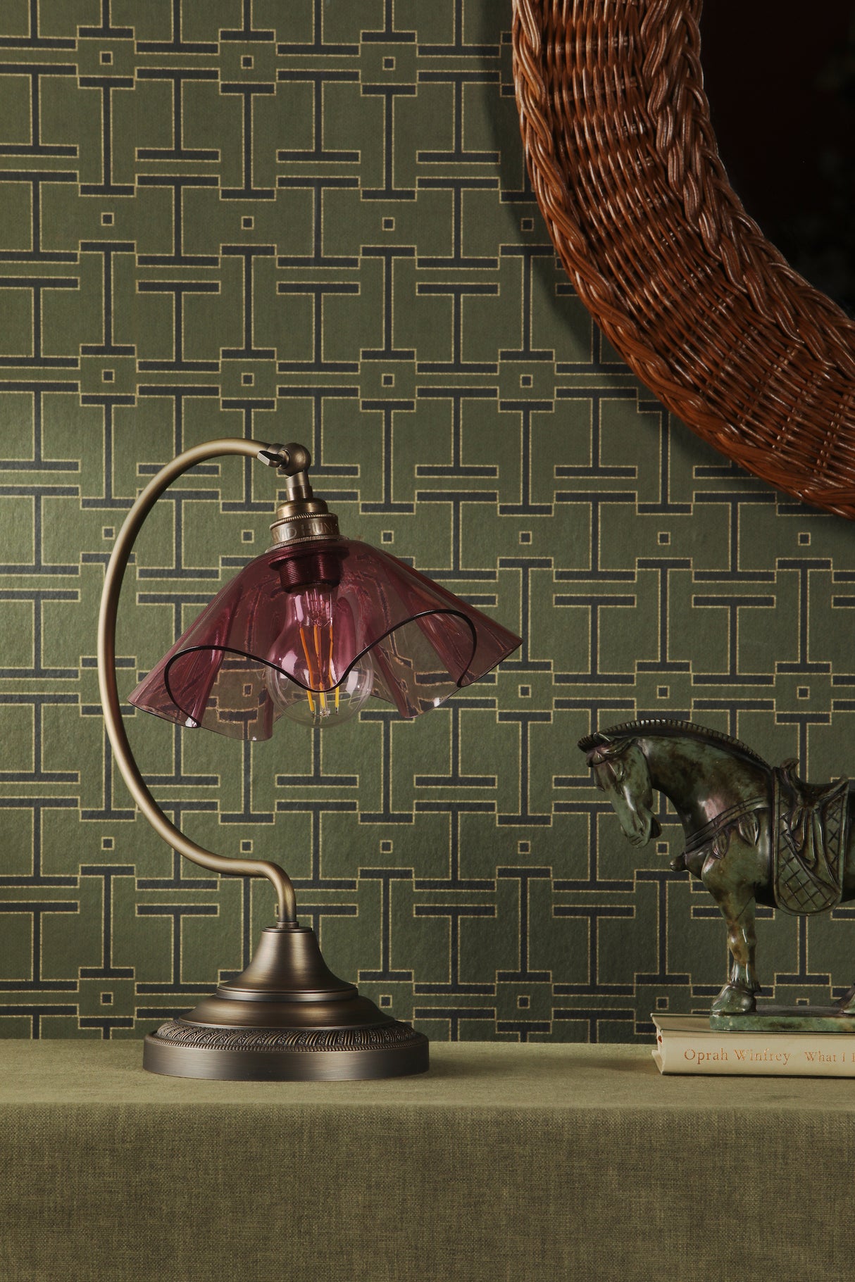 David Hunt Ethel Table Lamp Azalea Glass and Antique Brass