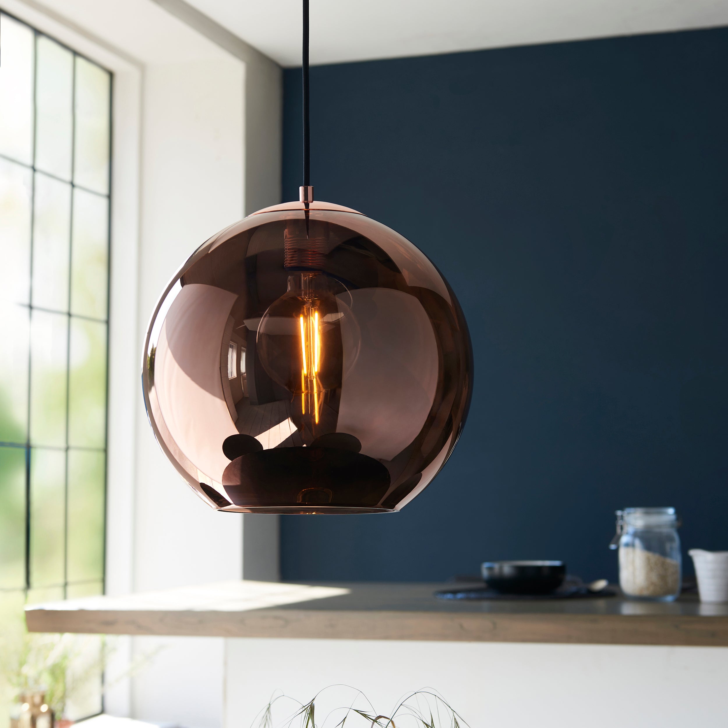 Endon Boli Single Pendant Copper Mirrored Glass