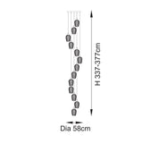 Amos Lucid Antique Brass & Clear Ribbed Glass 13 Light Cascade