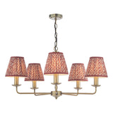 Dar Favian 5 Light Pendant Matt Bronze With Esther Red Shade