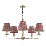 Dar Favian 5 Light Pendant Matt Bronze With Esther Red Shade
