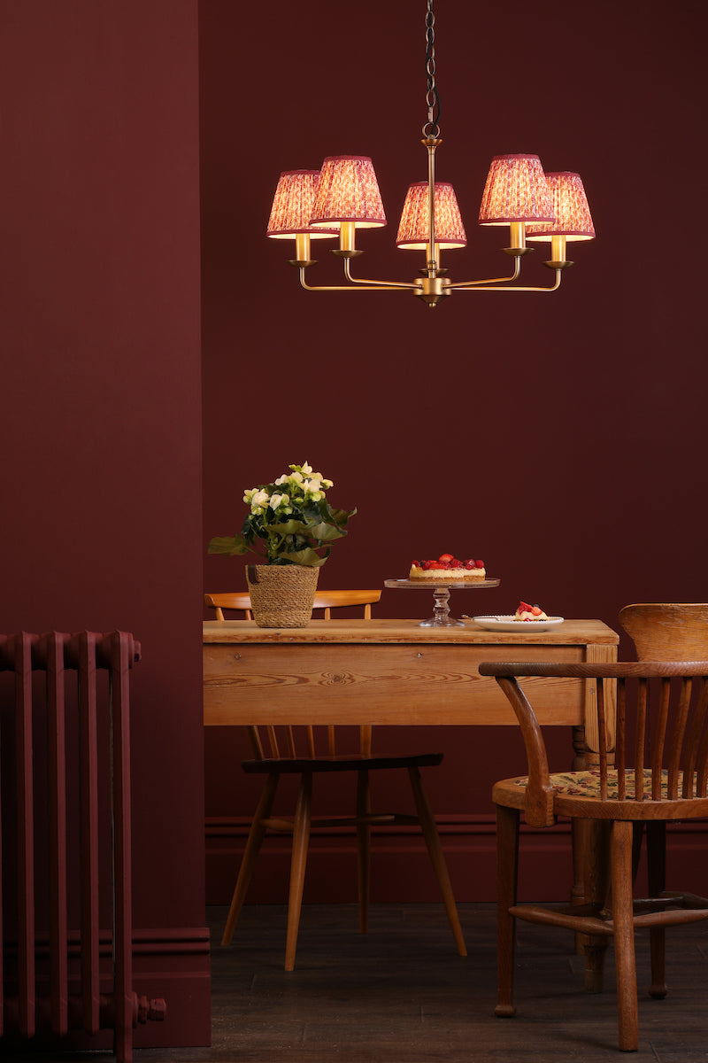 Dar Favian 5 Light Pendant Matt Bronze With Esther Red Shade