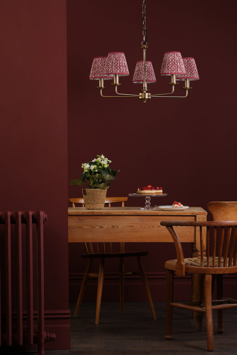 Dar Favian 5 Light Pendant Matt Bronze With Esther Red Shade