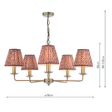 Dar Favian 5 Light Pendant Matt Bronze With Esther Red Shade