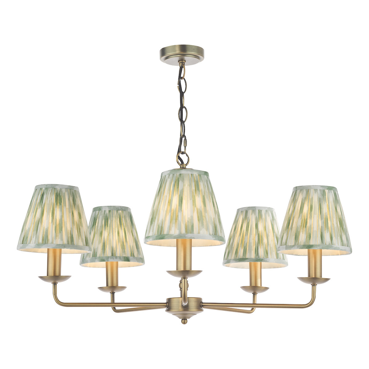 Dar Favian 5 Light Pendant Matt Bronze With Ikat Green Shade