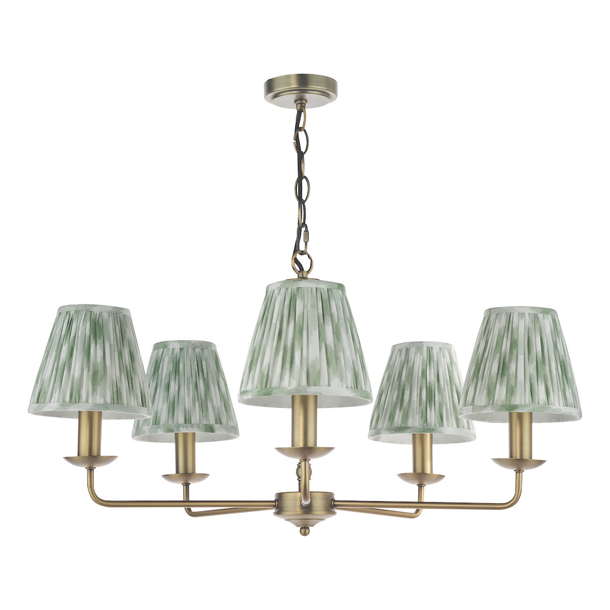 Dar Favian 5 Light Pendant Matt Bronze With Ikat Green Shade