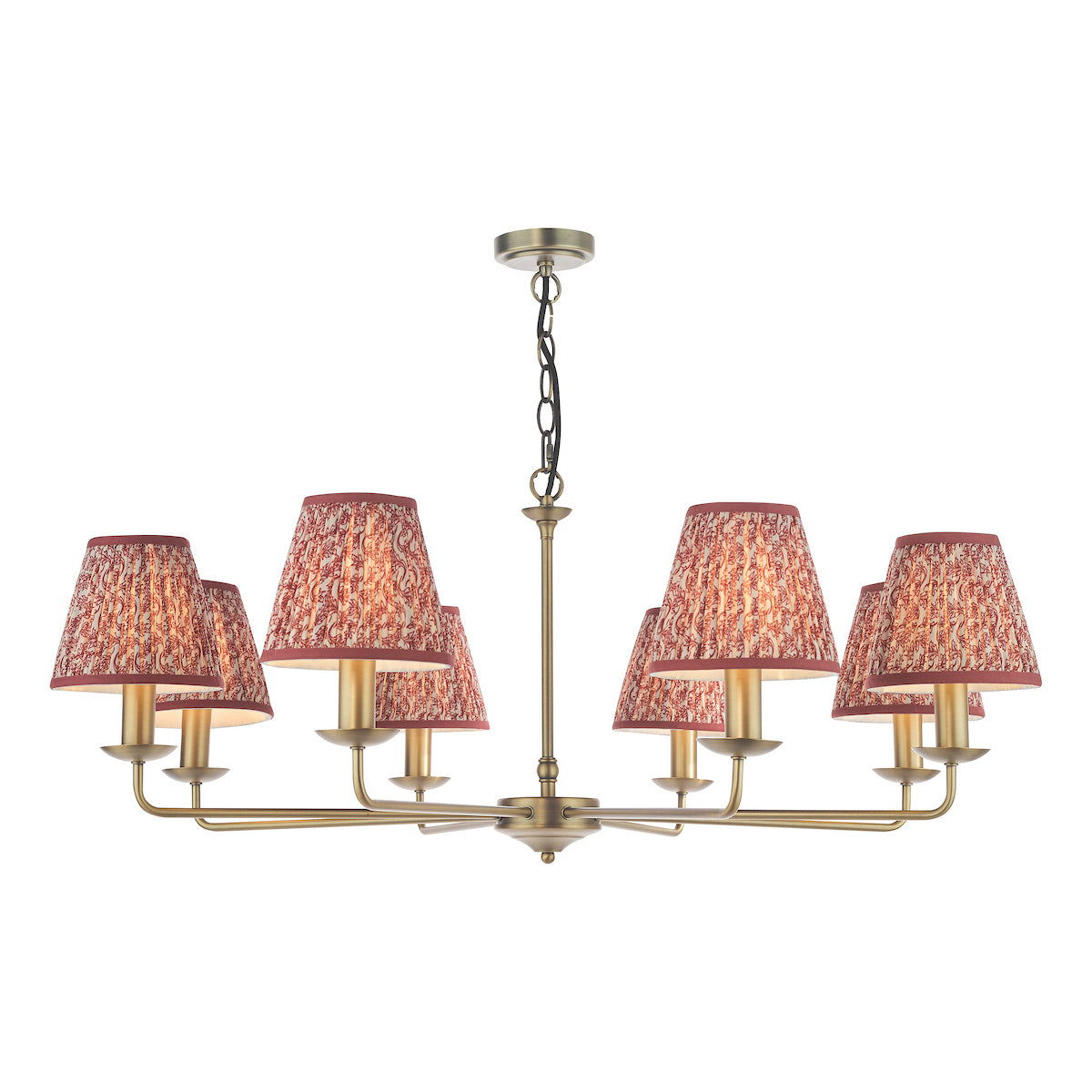 Dar Favian 8 Light Pendant Matt Bronze With Esther Red Shade