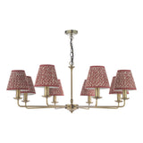 Dar Favian 8 Light Pendant Matt Bronze With Esther Red Shade