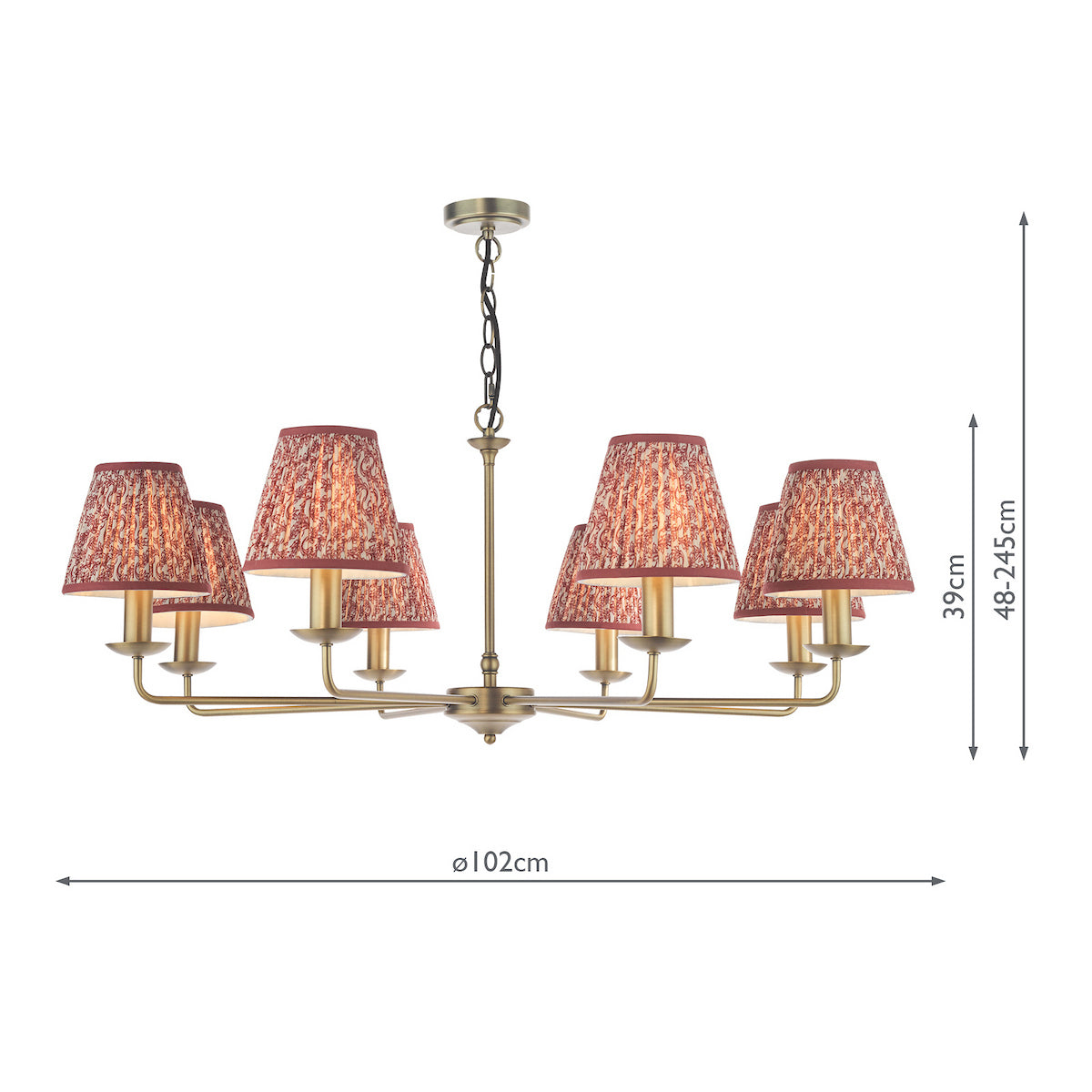 Dar Favian 8 Light Pendant Matt Bronze With Esther Red Shade