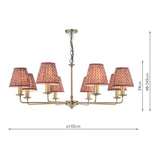 Dar Favian 8 Light Pendant Matt Bronze With Esther Red Shade
