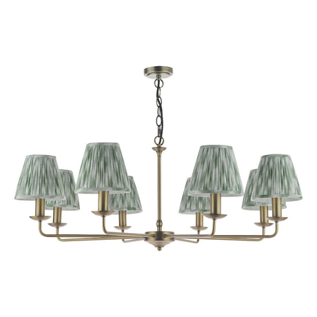Dar Favian 8 Light Pendant Matt Bronze With Ikat Green Shade