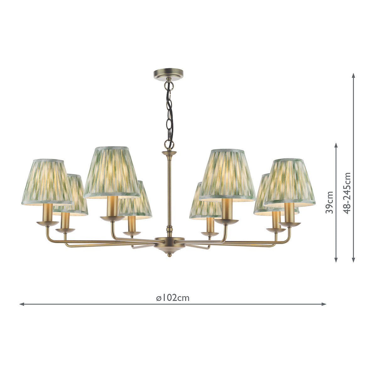 Dar Favian 8 Light Pendant Matt Bronze With Ikat Green Shade