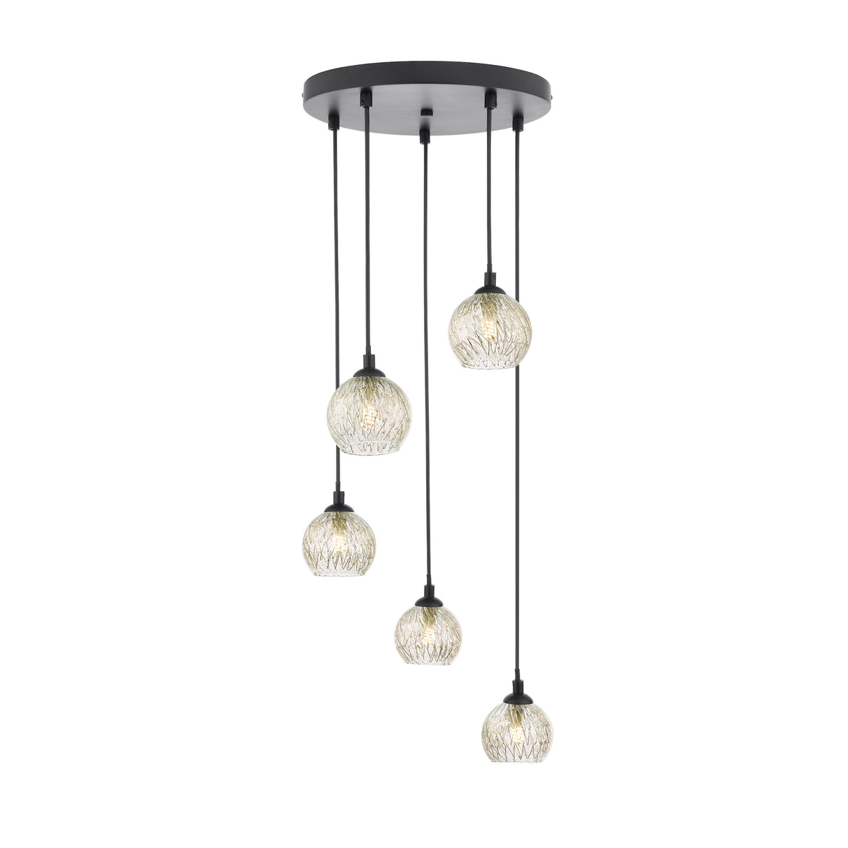 Dar Federico 5 Light Cluster Pendant Black Clear/Wire Glass