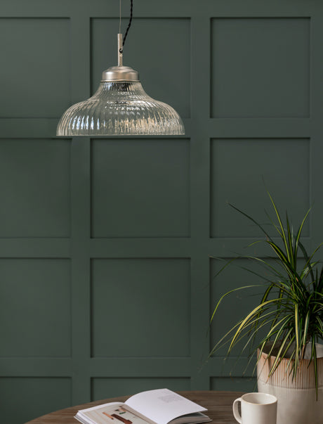 Garden Trading Fovant Fluted Glass Pendant Light Satin Nickel Finish