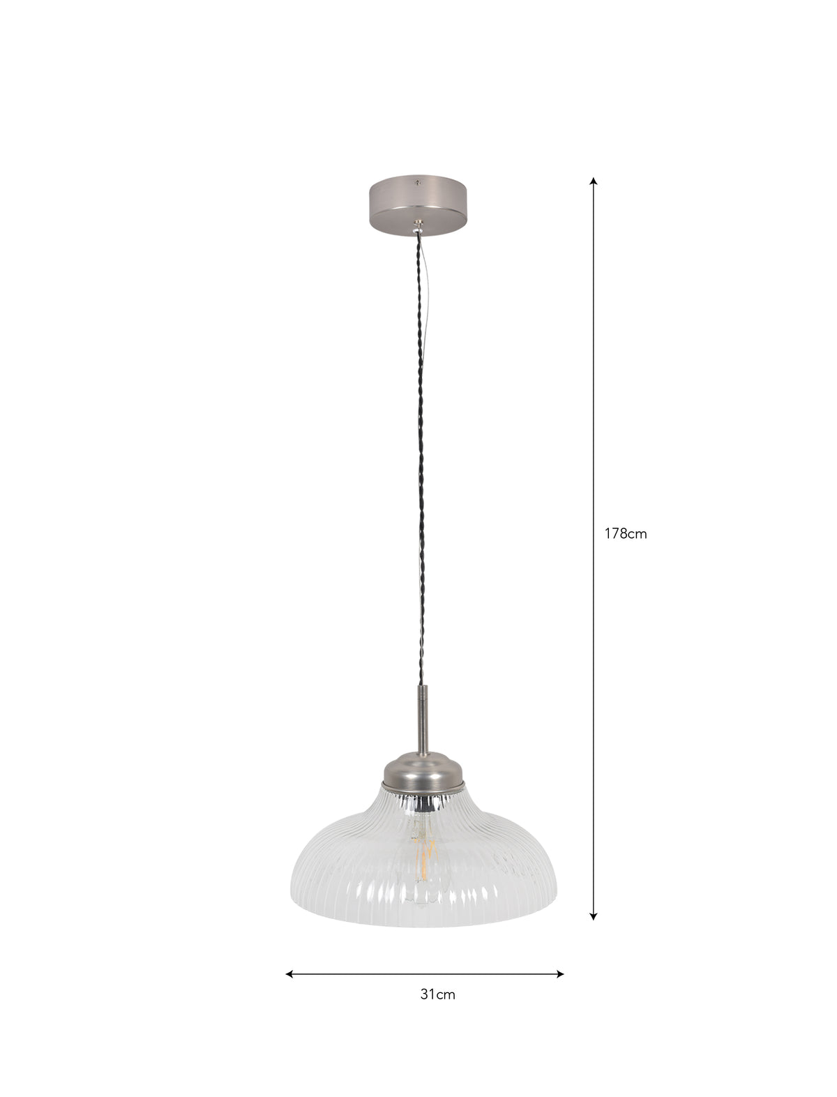 Garden Trading Fovant Fluted Glass Pendant Light Satin Nickel Finish
