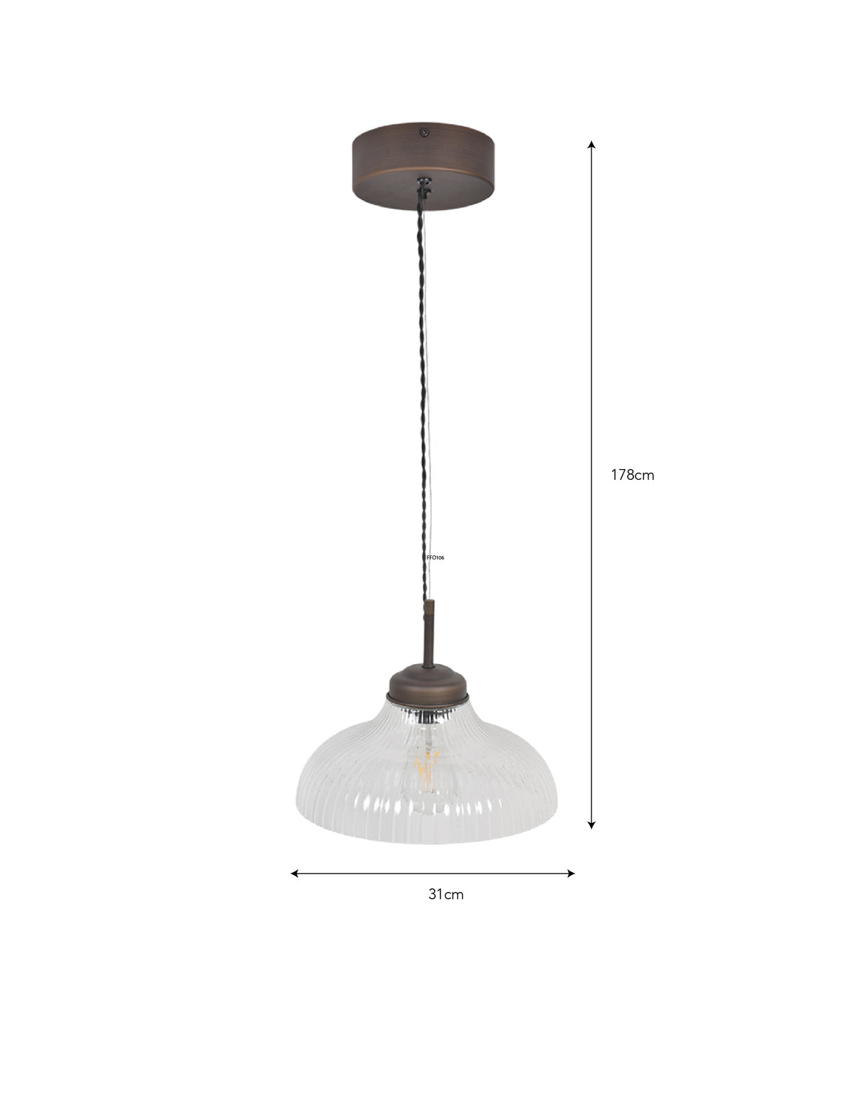 Garden Trading Fovant Fluted Glass Pendant Light Antique Bronze Finish