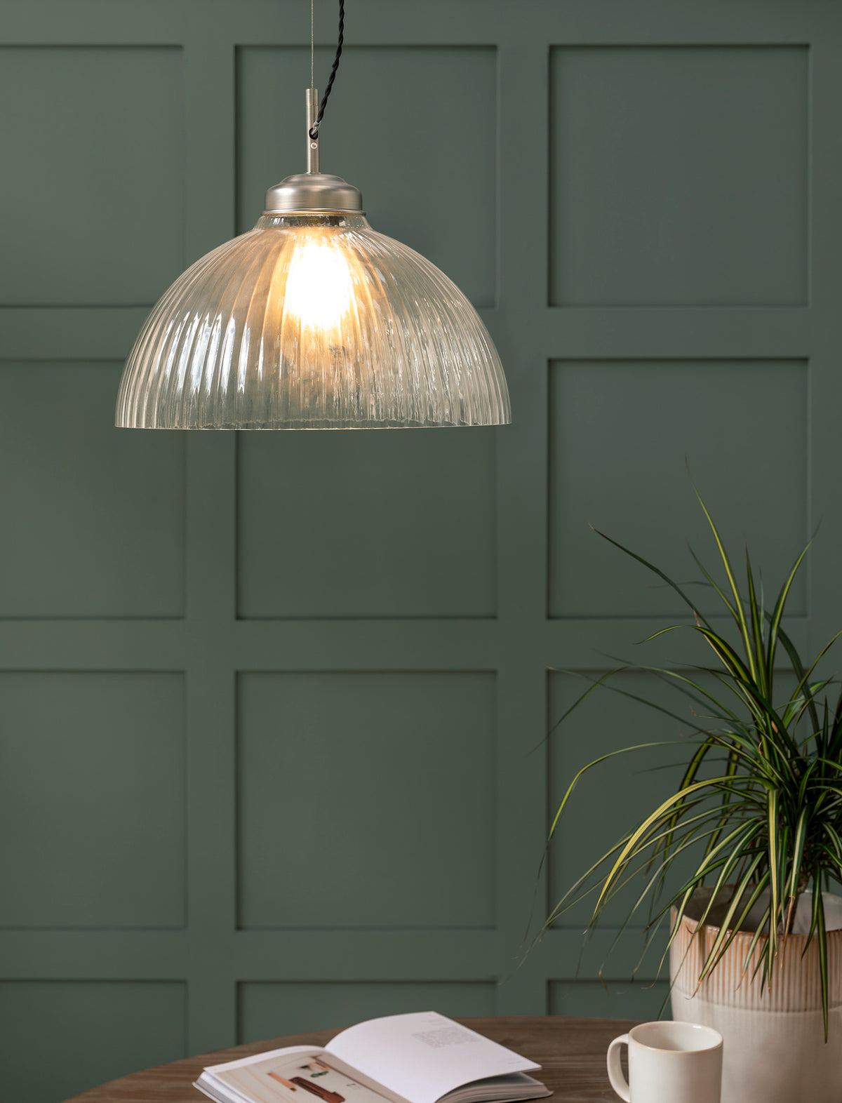 Garden Trading Fovant Glass Pendant Light Satin Nickel Finish Large