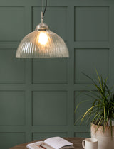 Garden Trading Fovant Glass Pendant Light Satin Nickel Finish Large
