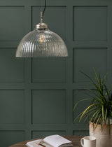 Garden Trading Fovant Glass Pendant Light Satin Nickel Finish Large